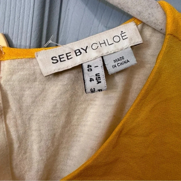 See by Chloe Yellow Flowy Short Sleeve Top Women Size 4 - Picture 3 of 7